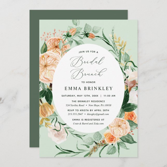 Convite Botânica Sage Neutral Greenery Bridal Brunch (Frente/Verso)