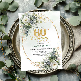 Convite Botanical 60º Aniversário Verde Empoeirado
