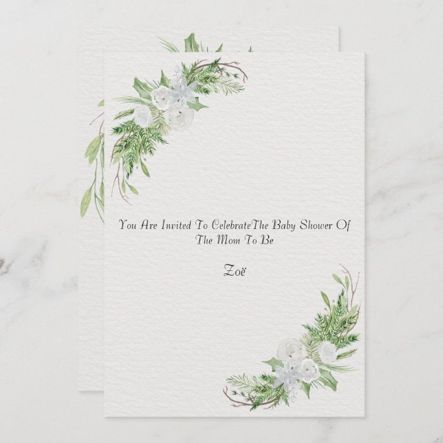 Convite Botanical And Floral Green Leaves And Flowers Kaar (Frente/Verso)