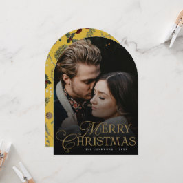 Convite Botanical Arch Photo Gold Christmas Holiday Card