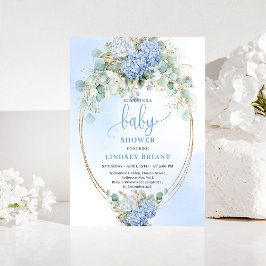 Convite Botanical Blue Hydrangea Eucalyptus Baby Shower 