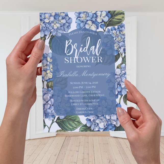 Convite Botanical Blue Hydrangea Floral (Botanical Blue Hydrangea Floral Invitations
)