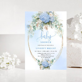 Convite Botanical Boho Blue Hydrangea Baby Shower Invitati