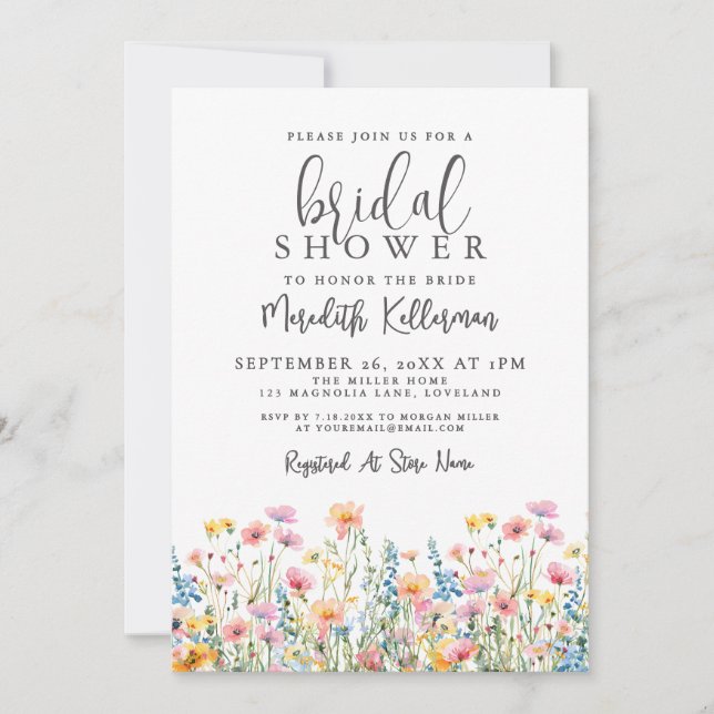Convite Botanical Colorful Wildflowers Bridal Shower (Frente)