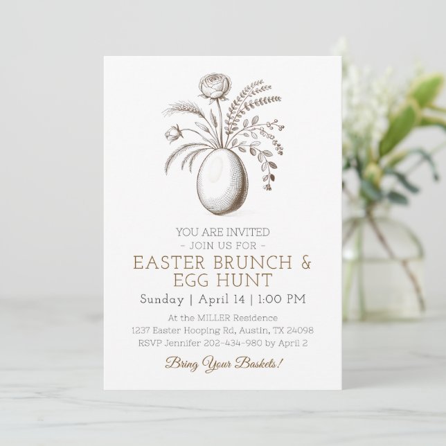 Convite Botanical Easter Brunch Egg Hunt Invitation (Em pé/Frente)