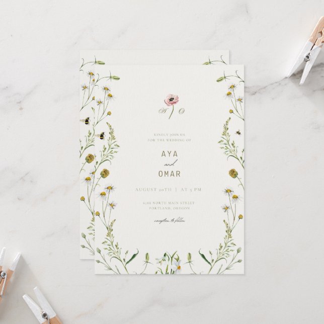 Convite Botanical Elegant Wedding Invitation – Floral Desi (Frente/Verso In Situ)