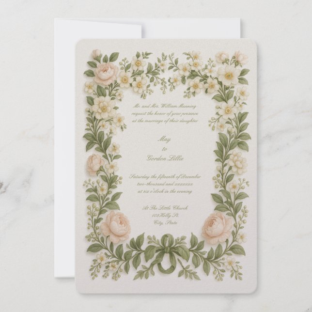 Convite Botanical Floral Color Border Print Wedding (Frente)