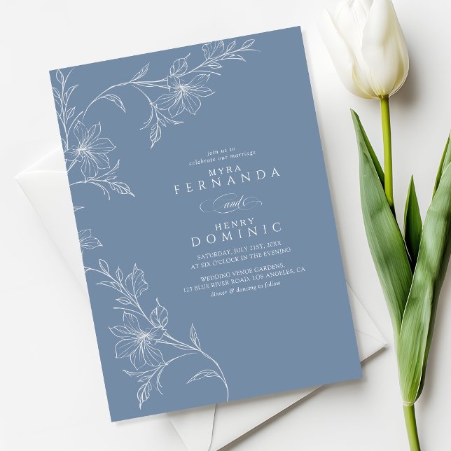 Convite Botanical Floral Dusty Blue Wedding (Criador carregado)
