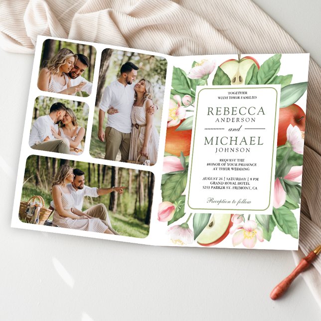 Convite Botanical Floral Red Apple Orchard QR Code Wedding (Criador carregado)