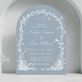 Convite Botanical Garden Romantic Wedding Dusty Blue Arch