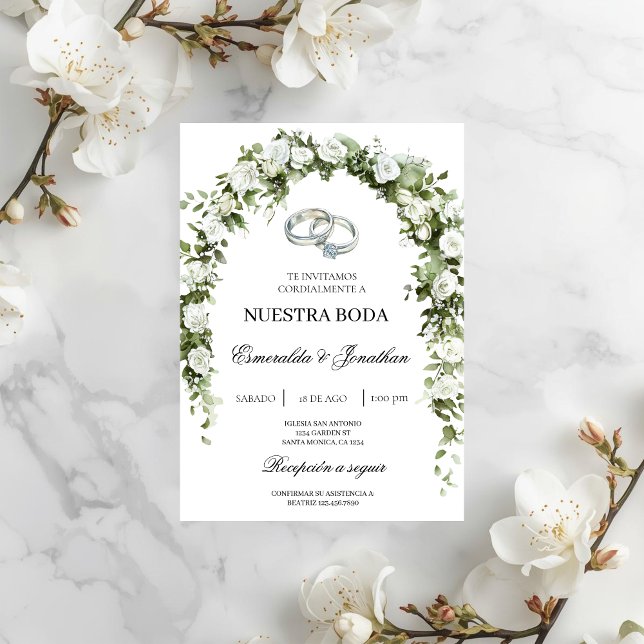 Convite Botanical garden with ring Wedding Invitation (Criador carregado)