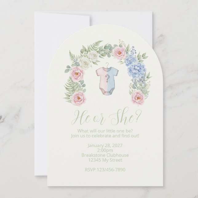 Convite Botanical Gender Reveal Invitation (Frente)