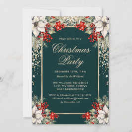 Convite Botanical Green Gold Confetti Christmas Party