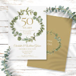 Convite Botanical Greenery 50th Wedding Anniversary<br><div class="desc">Featuring an elegant woodland greenery garland,  this chic botanical 50th wedding anniversary invitation can be personalised with your special golden anniversary information. The reverse features a matching garland framing your anniversary dates in elegant white text on a gold background. Designed by Thisisnotme©</div>