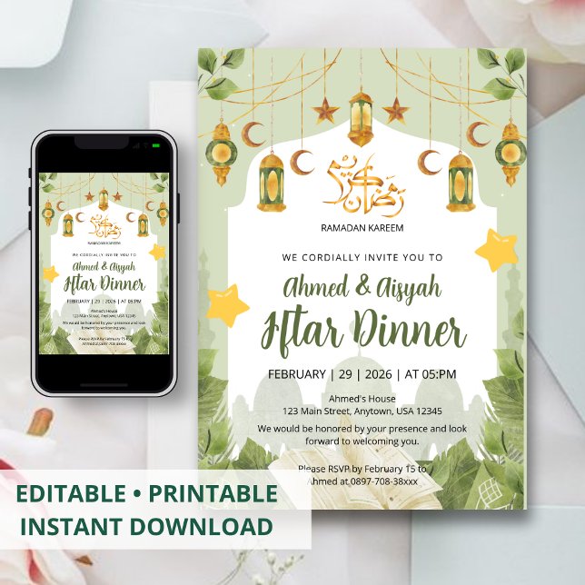 Convite Botanical Islamic Iftar Invitation with Quran (Criador carregado)