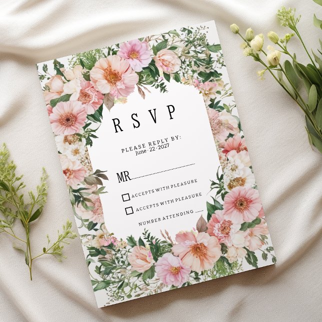 Convite Botanical pink blossom summer floral RSVP  (Botanical pink blossom summer floral RSVP)