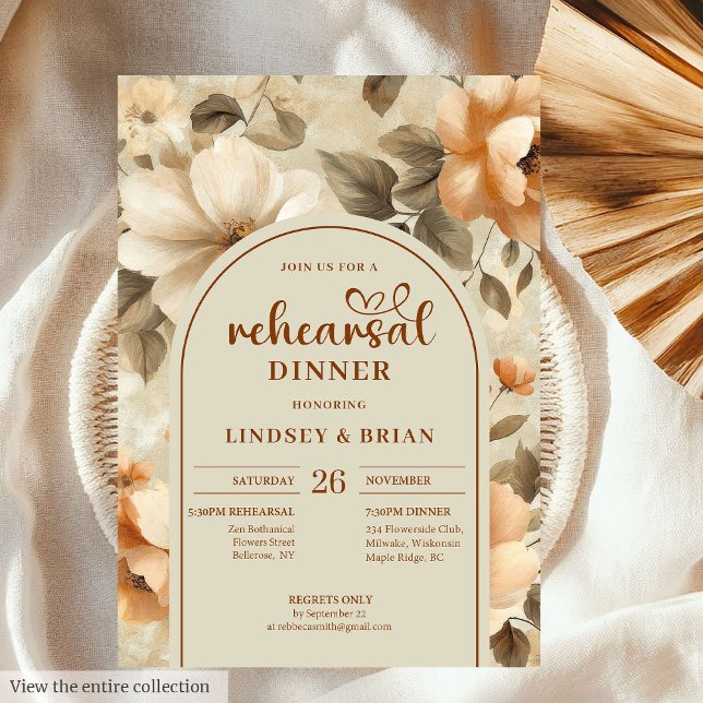 Convite Botanical Terra Cotta Ivory Sage Floral Rehearsal  (Botanical Terra Cotta Ivory Sage Floral Rehearsal Invitation

)