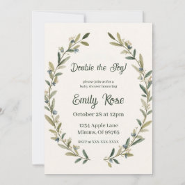 Convite Botanical Twin Baby Shower Olive Branch Boho Green