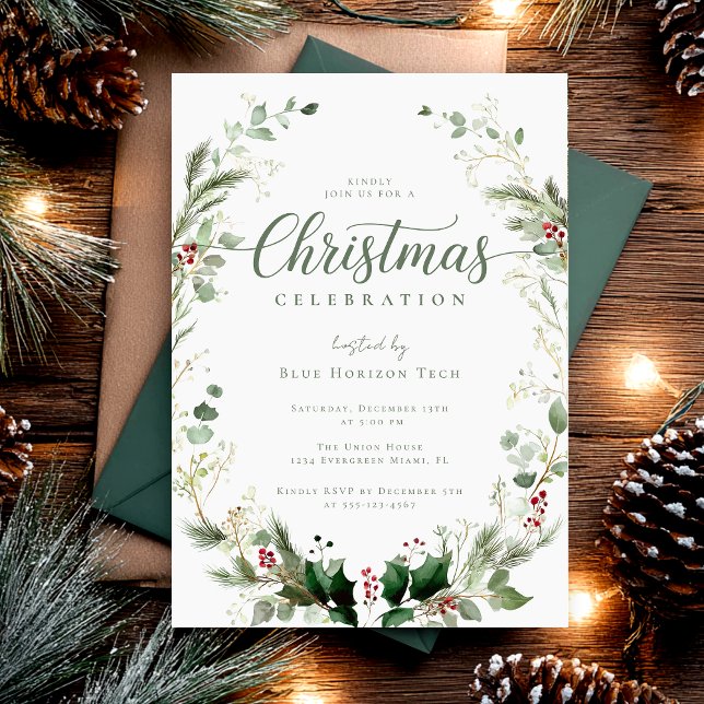 Convite Botanical Watercolor Christmas Party (Criador carregado)