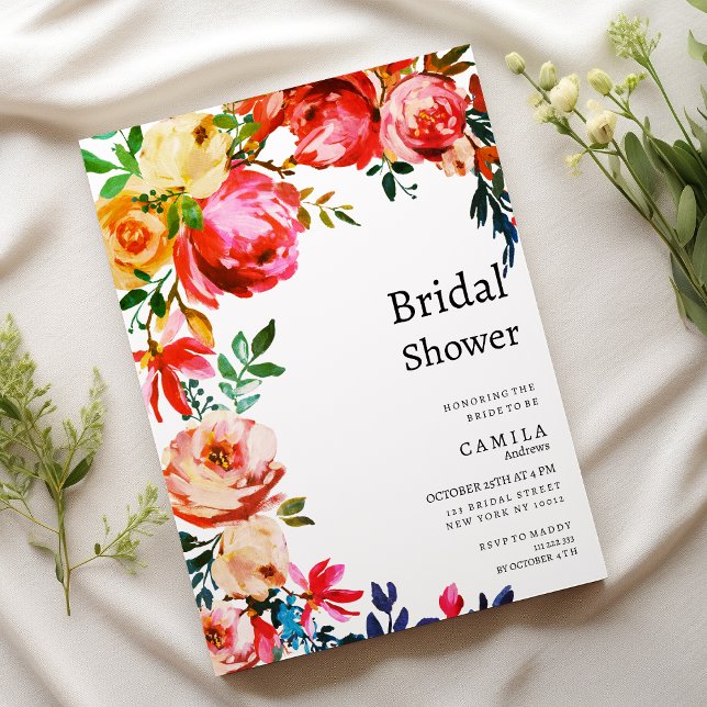 Convite Botanical watercolor colorful floral Bridal Shower (Botanical watercolor colorful floral Bridal Shower )