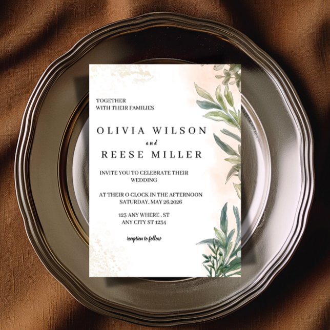 Convite Botanical Watercolor Wedding Invitation  (Criador carregado)