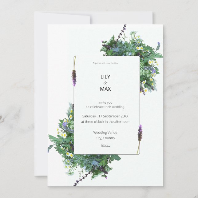 Convite Botanical Wedding Invitation | Elegant Wildflower  (Frente)