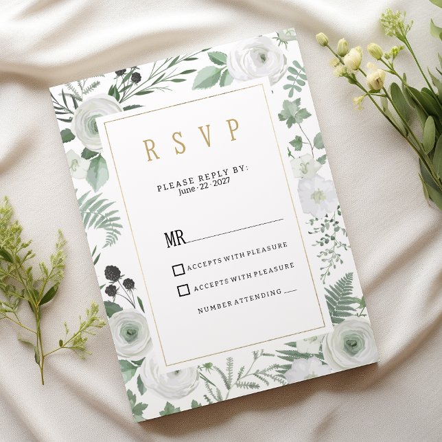 Convite Botanical white mint berries floral RSVP (Botanical white mint berries floral RSVP )
