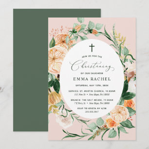 Convite Botânico Boho Blush Pink Christening Personalizado