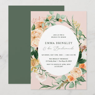 Convite Botânico Boho Rosa Bridesmaids Luncheon Brunch