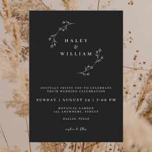 Convite Botânico Caprichoso Script Minimalista Simples Pre