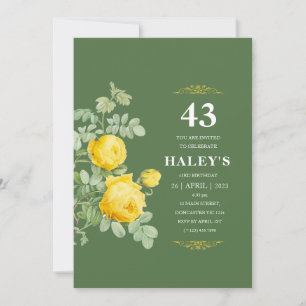 Convite Botânico Chic Amarelo & Verde Floral 43º Aniversár