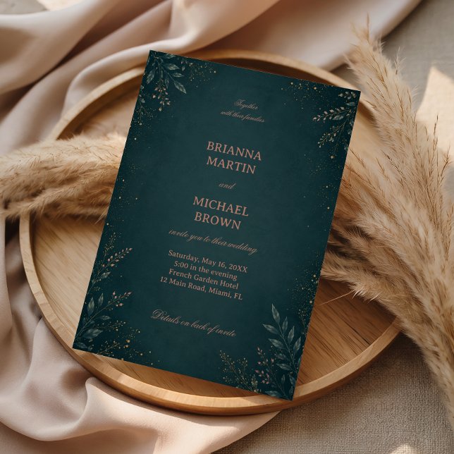 Convite Botânico Escuro Elegante Luxuoso (Criador carregado)