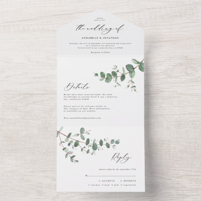 Convite botânico Eucalyptus de casamento + rsvp (Inside)