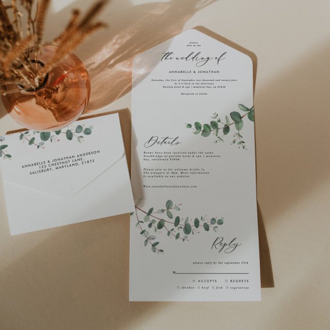 Convite botânico Eucalyptus de casamento + rsvp (Criador carregado)