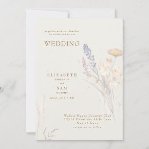 Convite Botânico Floral Leve Creme Juntamente com Casament