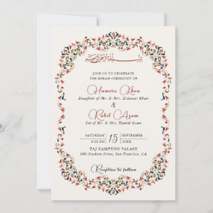 Convite Botânico Floral Paisley Artístico Casamento Muçulm
