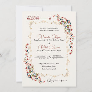 Convite Botânico Floral Paisley Artístico Casamento Muçulm