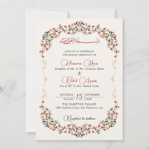 Convite Botânico Floral Paisley Artístico Casamento Muçulm