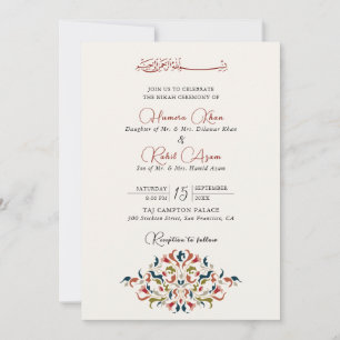 Convite Botânico Floral Paisley Artístico Casamento Muçulm