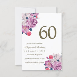 Convite Botânico Floral Roxo Simples Chic 60º Aniversário