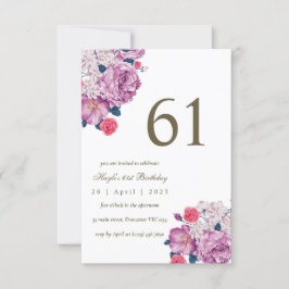 Convite Botânico Floral Roxo Simples Chic 61º Aniversário