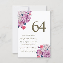 Convite Botânico Floral Roxo Simples Chic 64º Aniversário