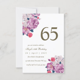 Convite Botânico Floral Roxo Simples Chic 65º Aniversário