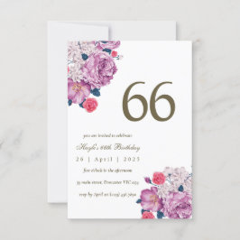 Convite Botânico Floral Roxo Simples Chic 66º Aniversário