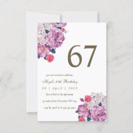 Convite Botânico Floral Roxo Simples Chic 67º Aniversário