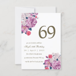 Convite Botânico Floral Roxo Simples Chic 69º Aniversário