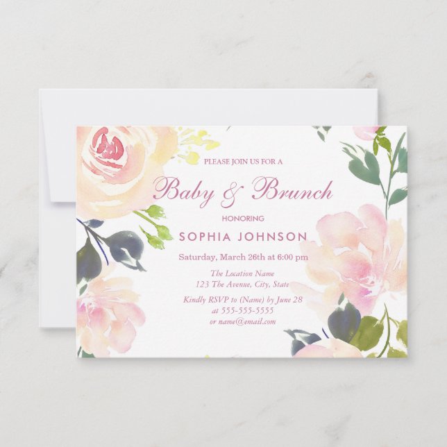 Convite Botânico Floral Sweet Baby & Brunch Invite (Frente)