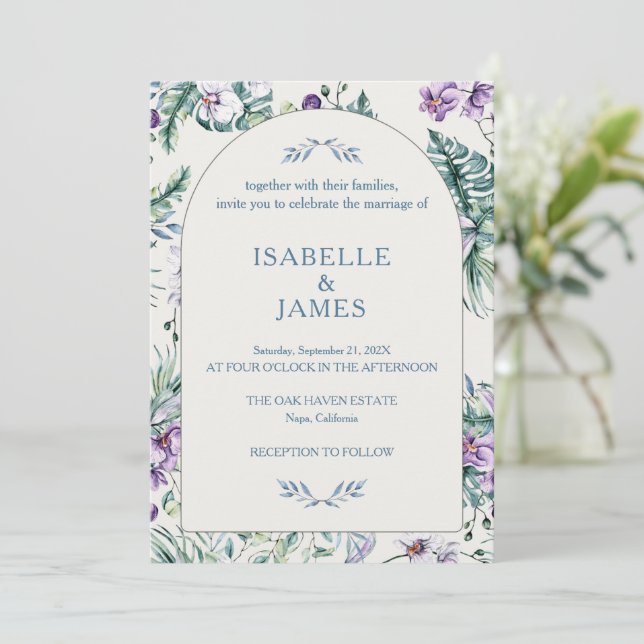 Convite Botânico Floral Tropical Personalizado de Casament (Em pé/Frente)