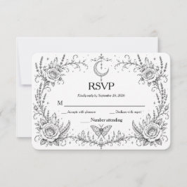 Convite Botânico Gótico RSVP Preto e Branco
