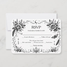 Convite Botânico Gótico RSVP Preto e Branco